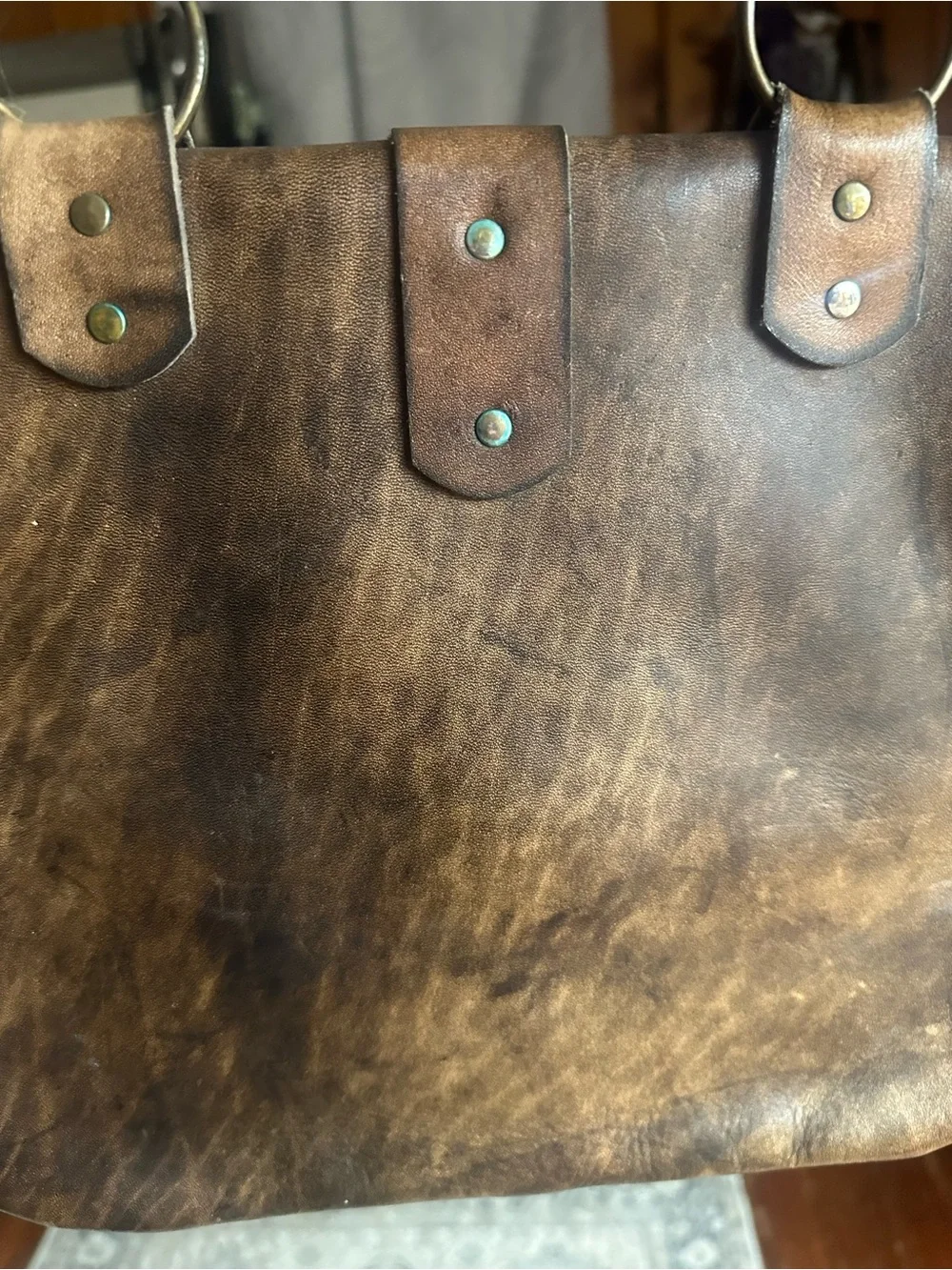 Women's Two-Tone Brown Leather Satchel with Strap
